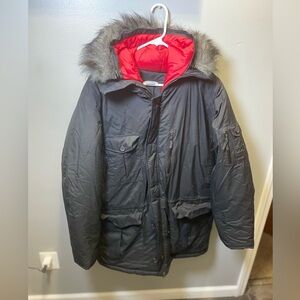 Nike Men's Parka Puffer‎ Coat Black Hooded Faux Fur Trim Y2K Size Medium